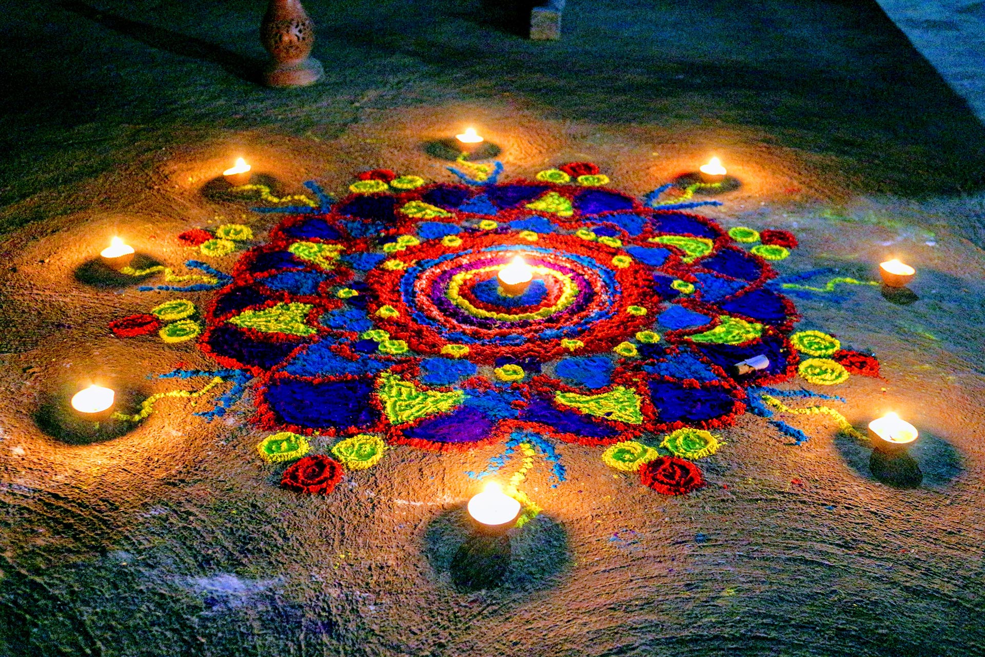 Diyas lighting during the celebration of diwali